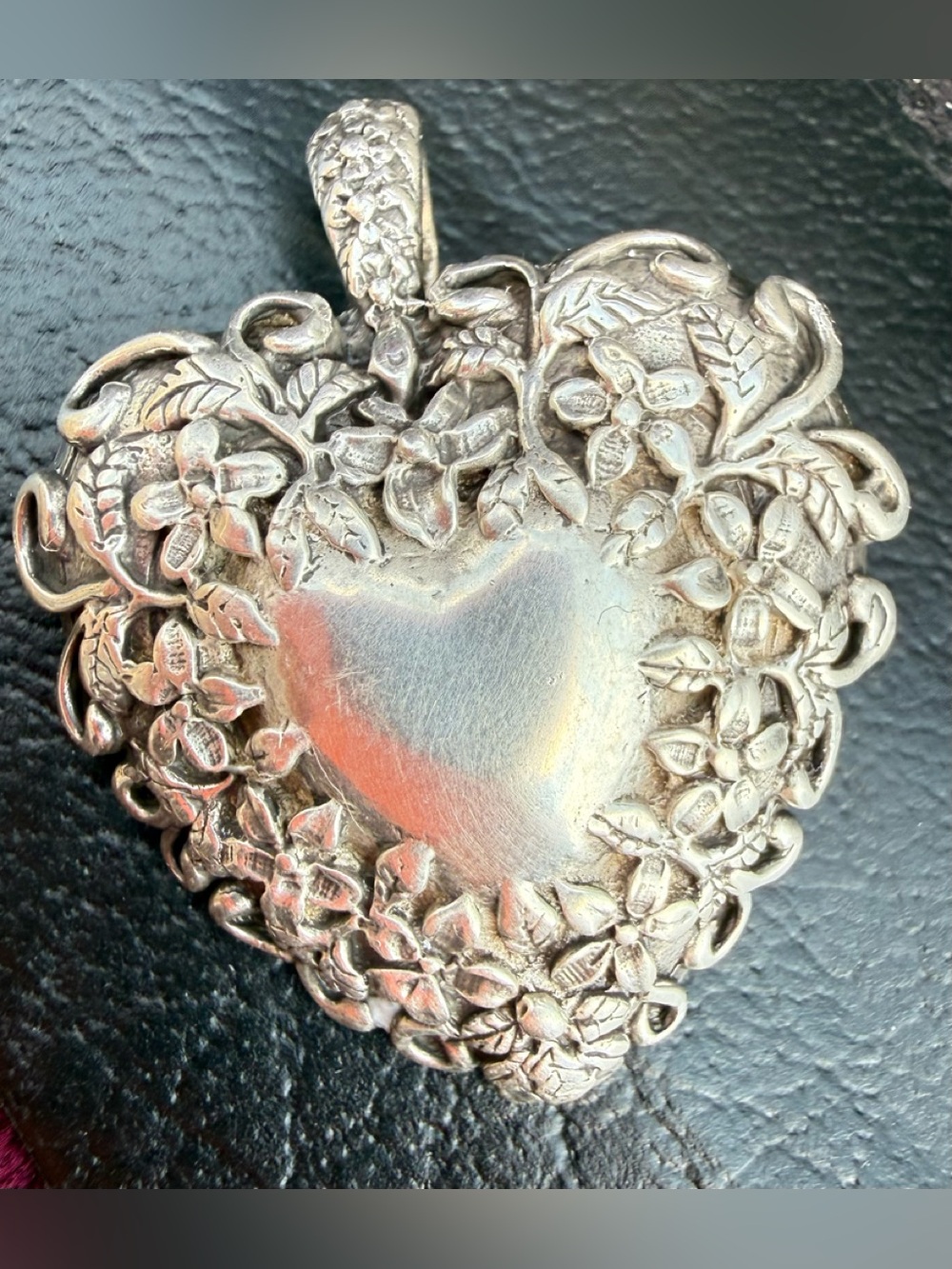 Signed Andrea Barnet Sterling Silver 925 Ornate Repoussé Heart Pendant, Vintage